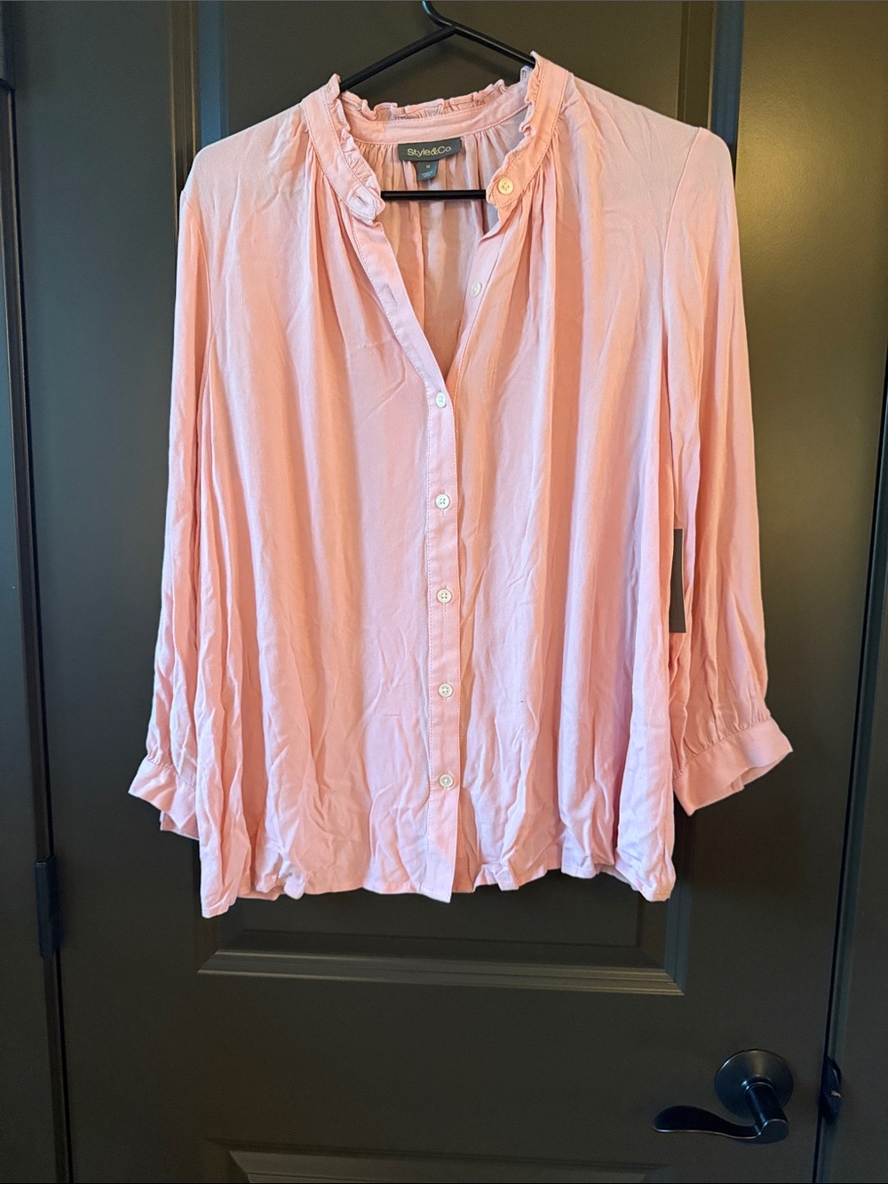 Style & Co. Light Pink Ruffle Collar Button-Down Blouse